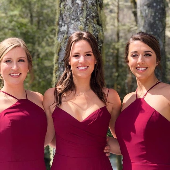 Hayley Paige Occasions Burgundy Bridesmaids Dress - Picture 7 of 7